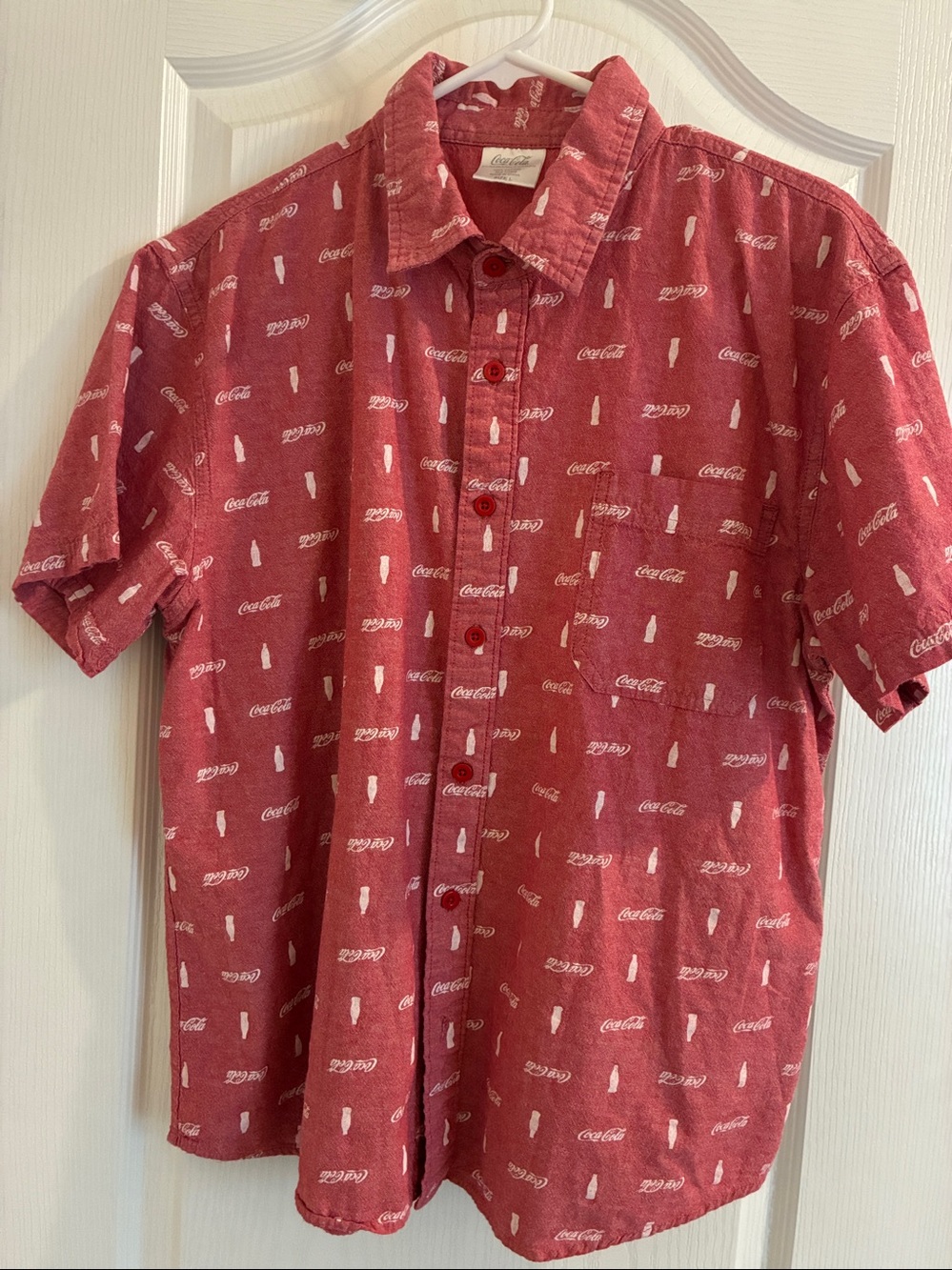 Coca Cola Red Short-Sleeve Button-Down Shirt with Logo Print 100% cotton